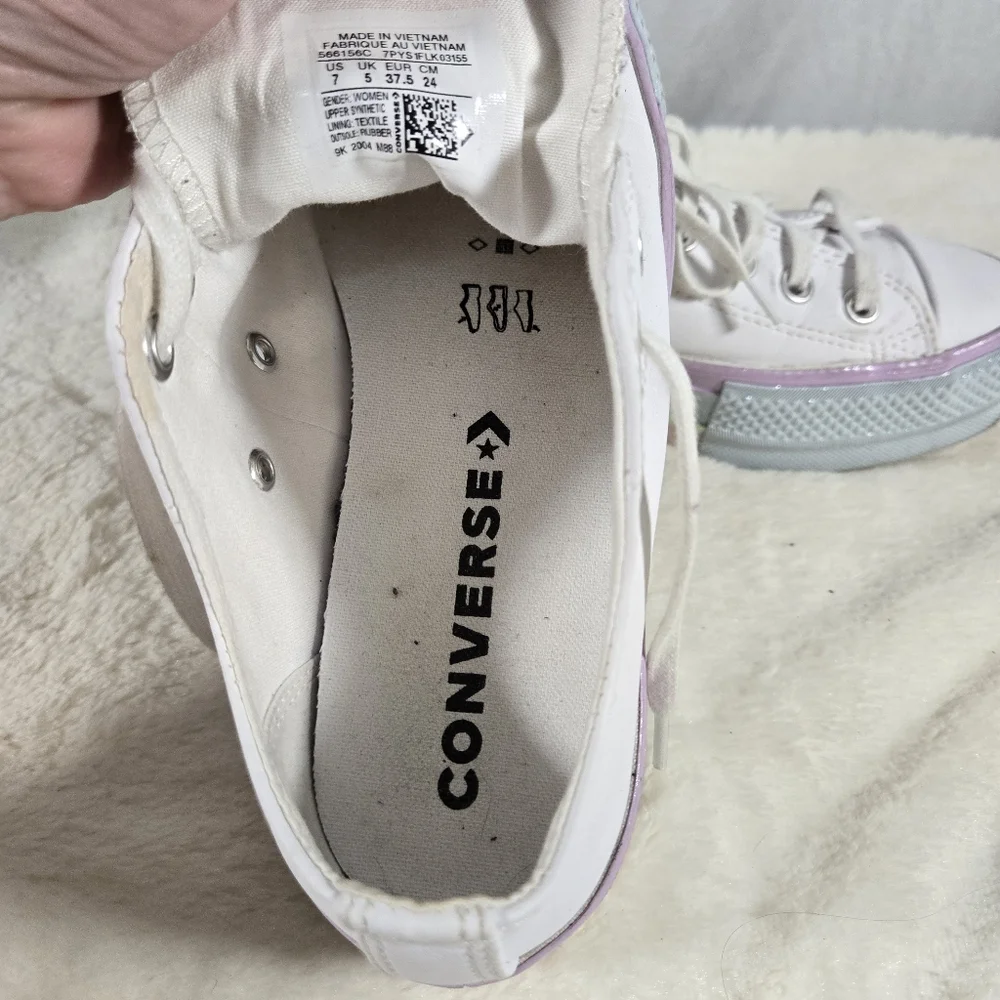Convere All Star White Leather Platform  Low Top Shoes Size 7 - Picture 7 of 8